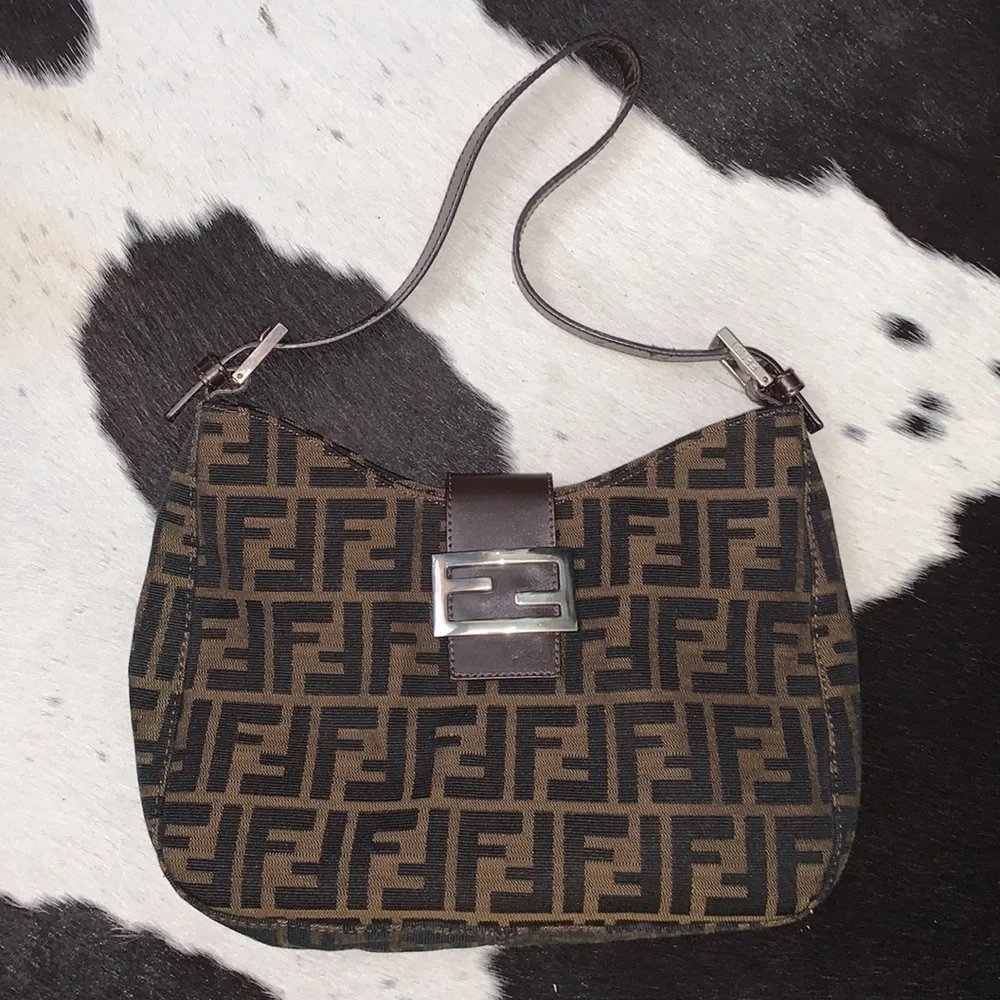 Fendi Zucca Canvas Baguette Shoulder Hobo Bag